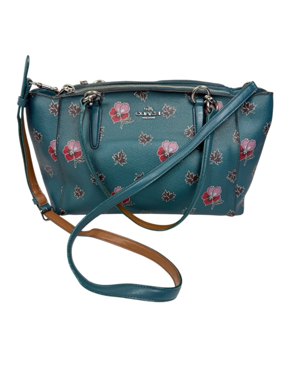 Coach Christie Carryall Dark Teal Wildflower Crossbody Bag Purse